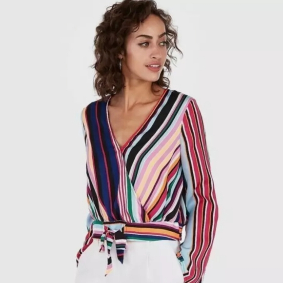 Express Tops - EXPRESS Striped Wrap Blouse